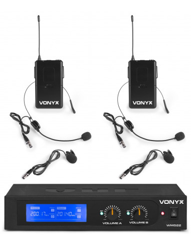 Vonyx WM82 - Set de 2 Microphones sans Fil UHF, avec Valise de