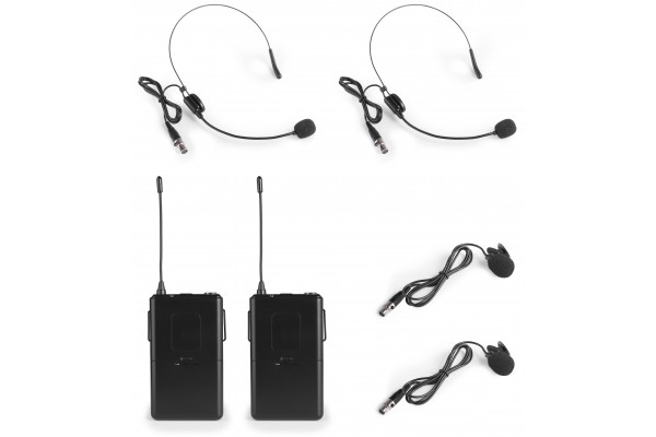 Micro sans fil VHF, 2 canaux, combiné, 2 émetteurs de poche et serre-tête -  WM522B