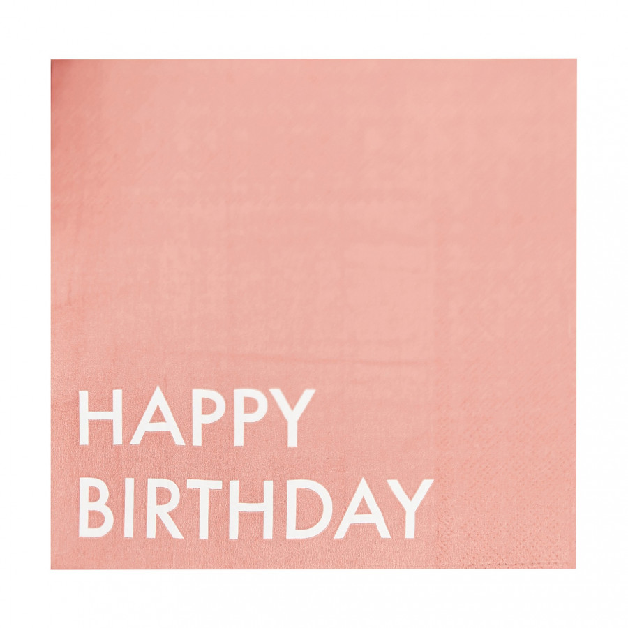 16 Serviettes Happy Birthday rose orangé papier