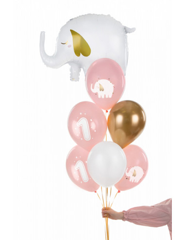 Ballons anniversaire 1 an, éléphant rose pastel - 30 cm