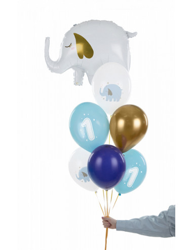 Ballons anniversaire 1 an, éléphant bleu pastel - 30 cm