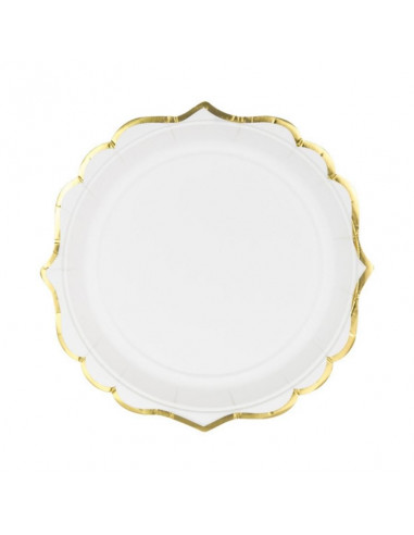 Assiettes blanches, avec bordure dorée 18,5 cm