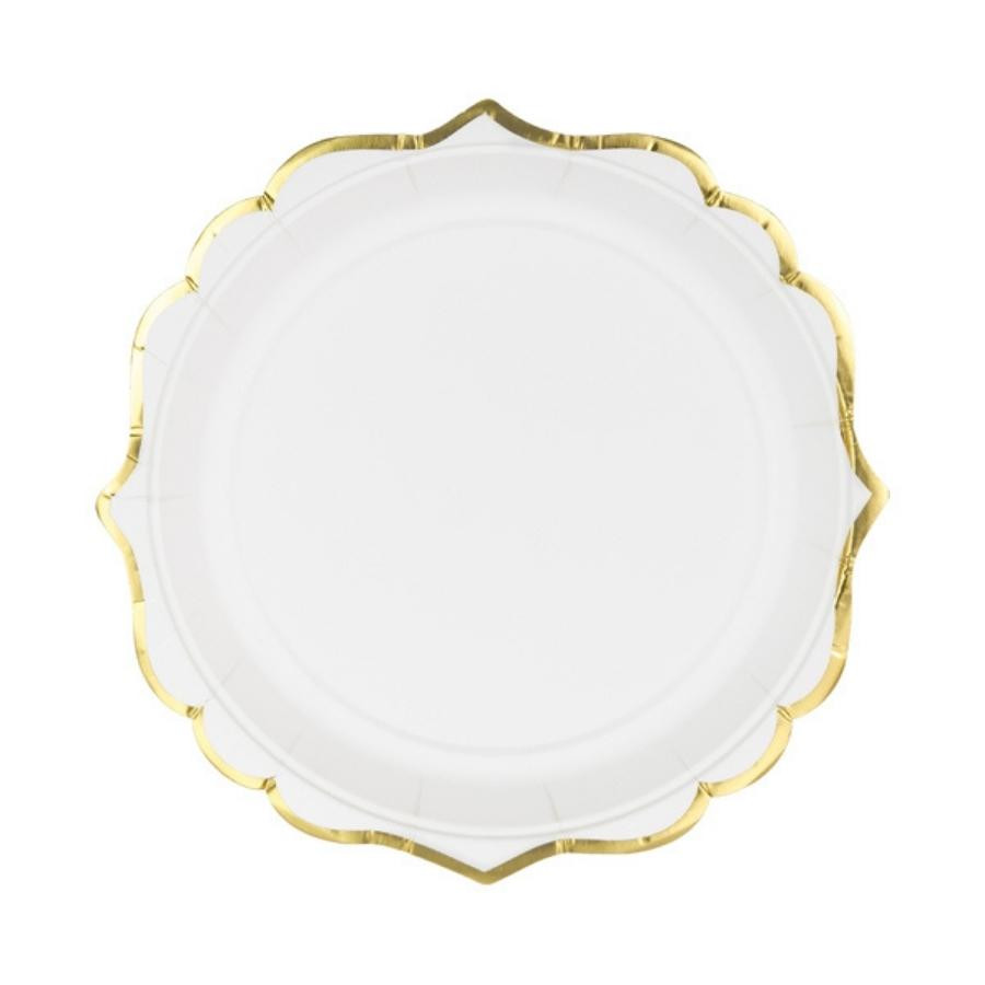 6 Assiettes blanches, avec bordure dorée 18,5 cm