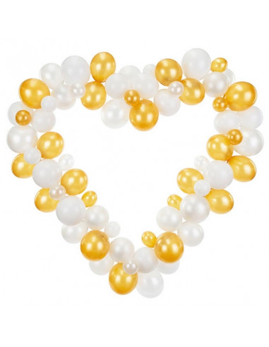 Guirlande de ballons avec cadre en forme de cœur, blanc et doré