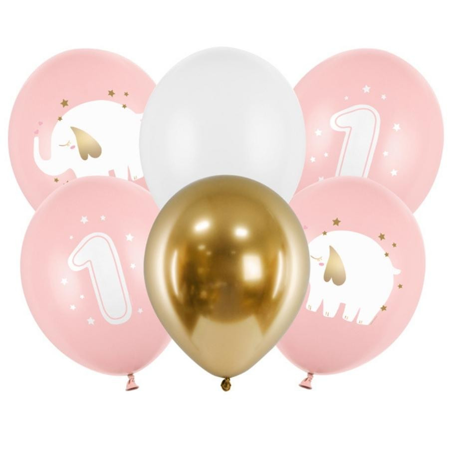 Ballons anniversaire 1 an, éléphant rose pastel - 30 cm