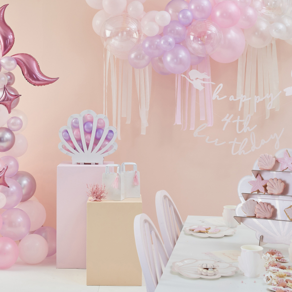 Guirlande Sirène 100 Pièces - Déco Anniversaire Thème Marin (étoiles De Mer, Méduses, Coquillages) - Carton Irisé Coloré, Réutilisable - Pour Fêtes, Baby Shower, Décoration Table
