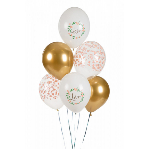 ballons love fleurs or blanc