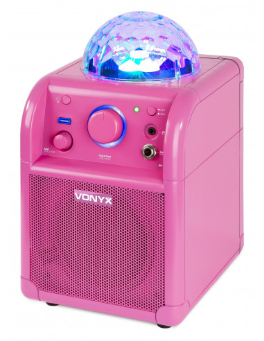 Enceinte Karaoké sur batterie avec boule led et micro, rose