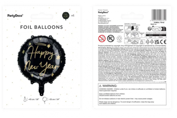 Ballon en aluminium Bouteille Happy New Year, noir et doré 39,5 x 98 cm