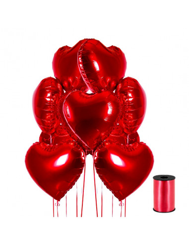 Bouquet de 10 ballons cœur rouge