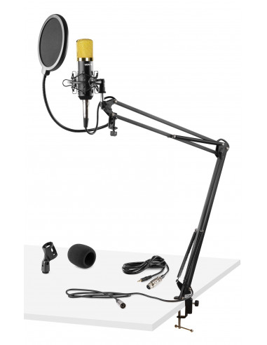 Micro studio, condensateur, USB, argent, avec pied de table, support,  bonnette et câble - CM300S - Vonyx