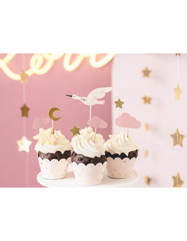 Pique décoration gâteau rose clair doré baby shower princesse