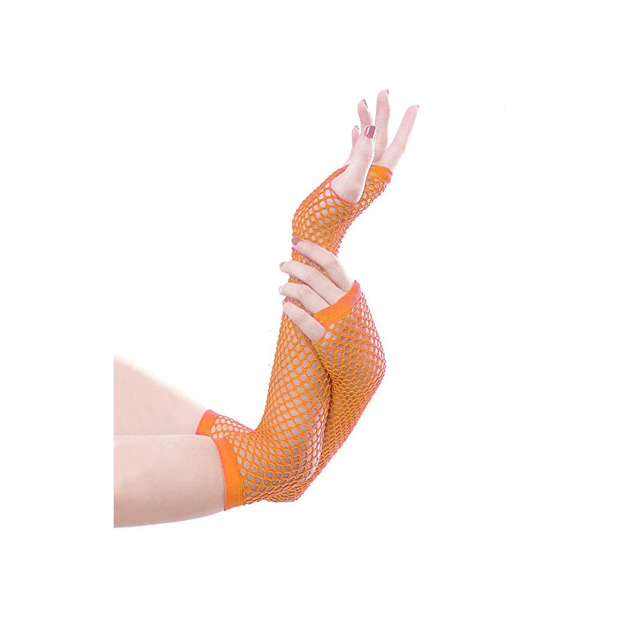 Gants En Résille Fluo Sans Doigts - Lot De 12 Paires - Longueur 24 Cm - Pour Cosplay, Halloween, Fêtes - 12 Couleurs Assorties