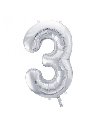Ballon en forme de chiffre 3 (trois) argenté