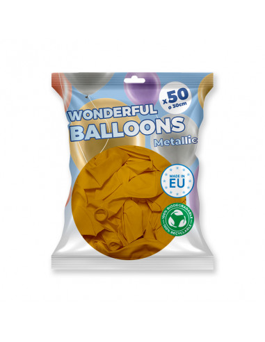 sachet de 50 ballons Doré brillant de 13 cm de qualité