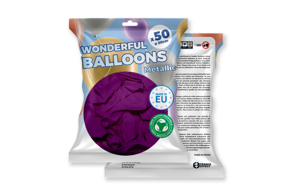 50 Ballons de baudruche violets métallisé 30 cm recto verso