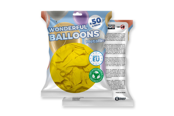sachet 50 Ballons de baudruche jaune métallisé 30 cm