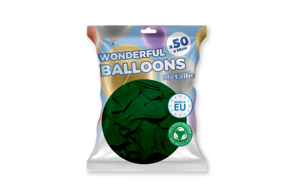 paquet 50 Ballons de baudruche Vert émeraude métallisé 30 cm