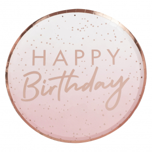 assiettes anniversaire rose gold