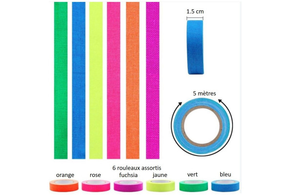 Ruban Adhésif Fluorescent Réactif UV - 50mm X 10m, Rose - Pour Marquage, Décoration, événements - Tissu Polyester/coton
