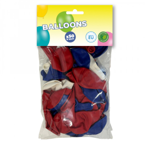 Sachet de 50 ballons bleu blanc et rouges
