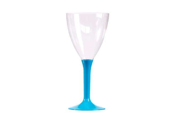 Verre à vin vide en plastique bleu turquoise, bleu clair
