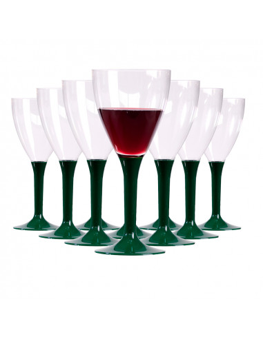 Groupe de 10 verres à vin en plastique vert sapin, vert foncé