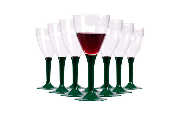 Groupe de 10 verres à vin en plastique vert sapin, vert foncé