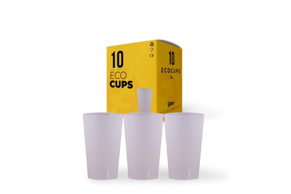 Boîte de 10 gobelets, écocups en plastique translucide de 30cl réutilisables et écologiques