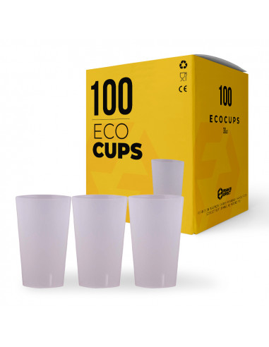 Boîte de 100 gobelets, écocups en plastique translucide de 30cl réutilisables et écologiques