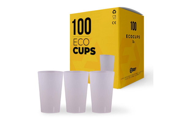 Boîte de 100 gobelets, écocups en plastique translucide de 30cl réutilisables et écologiques