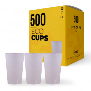 Boîte de 500 gobelets, écocups en plastique translucide de 30cl réutilisables et écologiques