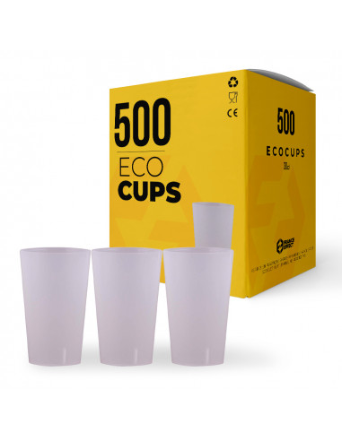 Boîte de 500 gobelets, écocups en plastique translucide de 30cl réutilisables et écologiques