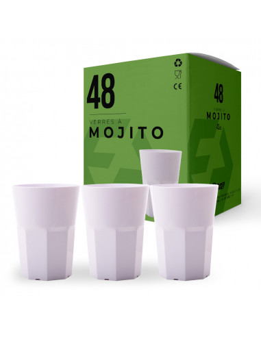 Boîte de 48 verres à cocktail mojito réutilisables blancs de 43cl