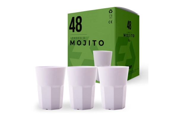 Boîte de 48 verres à cocktail mojito réutilisables blancs de 43cl