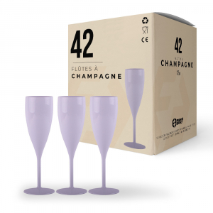 Boîte de 42 flûtes à champagne blanches incassables réutilisables de 12cl