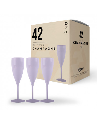 Boîte de 42 flûtes à champagne blanches incassables réutilisables de 12cl