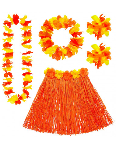 Kit déguisement hawaïenne orange