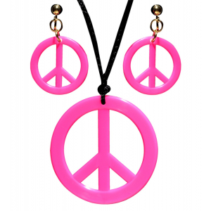 Boucles d'oreilles et collier hippie rose fluo