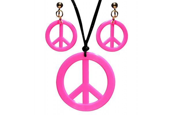 Boucles d'oreilles et collier hippie rose fluo