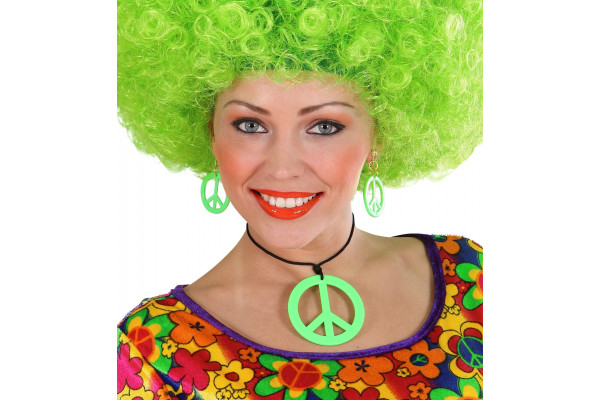 ensemble boucles d'oreilles et collier hippie vert fluo
