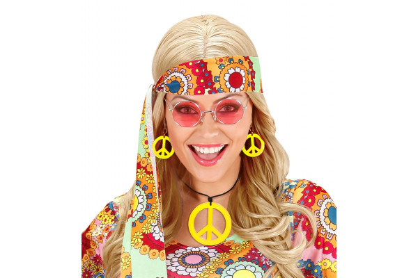 Boucles d'oreilles et collier hippie jaune fluo femme