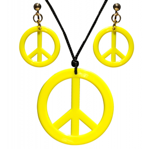 Boucles d'oreilles et collier hippie jaune fluo