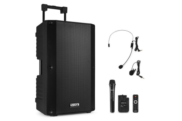 Vonyx - Sono portable sur batterie, 15" FM/SD/USB/MP3/BT, 1000W 1 micro main + 1 émetteur poche UHF - VSA700