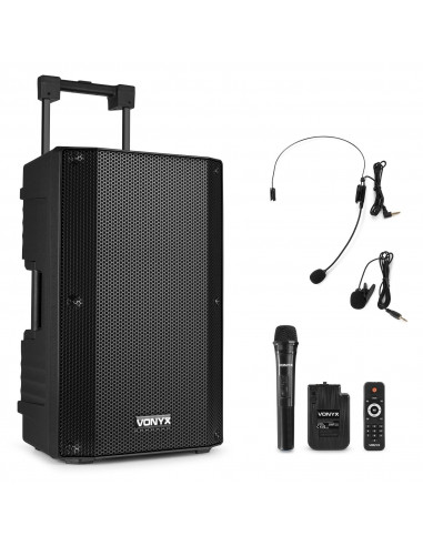 Vonyx - Sono portable sur batterie, 12" FM/SD/USB/MP3/BT, 800W 1 Micro main + 1 émetteur poche UHF - VSA500