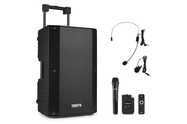 Vonyx - Sono portable sur batterie, 12" FM/SD/USB/MP3/BT, 800W 1 Micro main + 1 émetteur poche UHF - VSA500