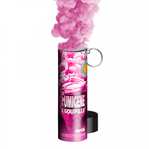 fumigène à goupille rose ouvert et fumant