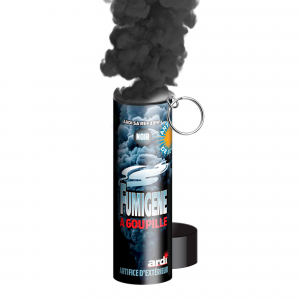 fumigène à goupille noir ouvert et fumant
