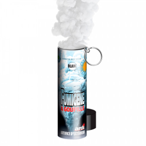 fumigène à goupille blanc ouvert et fumant