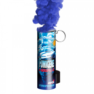 fumigène à goupille bleu ouvert et fumant